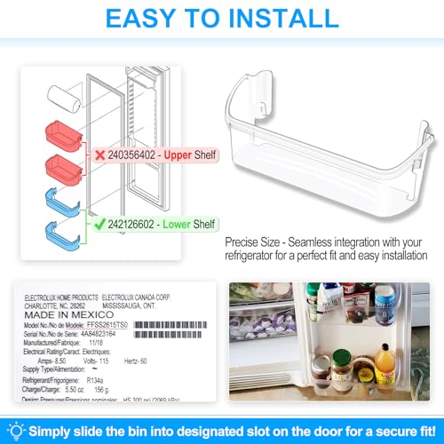 Image of [2 PACK] UPGRADED 242126602 Refrigerator Door Bin Shelf Replacement For Frigidaire Door Shelf Replacement -LFSS2612TF0 LFSS2612TF4 Frigidaire Door Bin Bottom Shelf Parts 2421266 PS12364199 Shelves