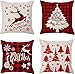 Funda de cojín de Navidad, 4 Unidades 45 x 45 cm decoración navideña, Funda de cojín con Mensaje Frohe Navidad Invierno Lino Funda de cojín Decorativa para Navidad Holiday Farmhouse Home sofá
