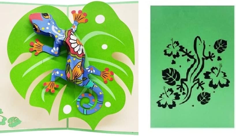 Tarjeta desplegable de lagarto colorido 3D, tarjeta desplegable de animales 3D, tarjeta de naturaleza, tarjeta desplegable de insectos, tarjeta