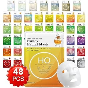VESPRO Collagen Essence Sheet Facial Masks (48 Pack), Bulk Sheet Masks for Face, Skincare for All Skin Types, Moisturizing and Soothing, Natural Skin Care Spa Face Mask