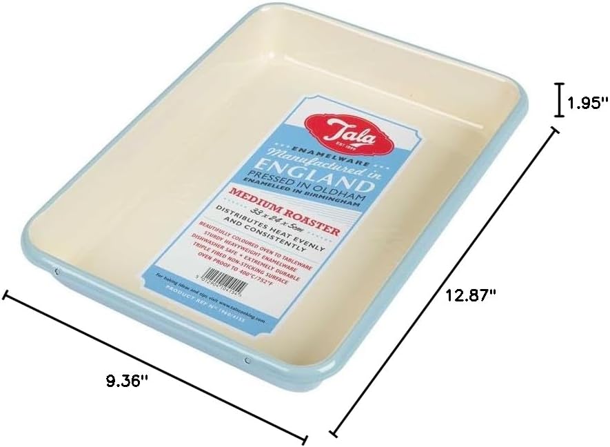 Tala Originals Enamel Medium Roaster in Blue and Cream Colours, Measuring 33cm x 24cm x 5cm