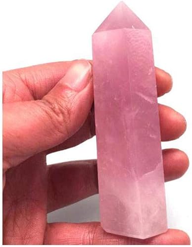 Miniatura 2 de Figura de prisma facetada de un solo punto de cuarzo rosa natural, piedra preciosa para reiki, paquete de 2 (cuarzo rosa, 2.8-3.5 in)