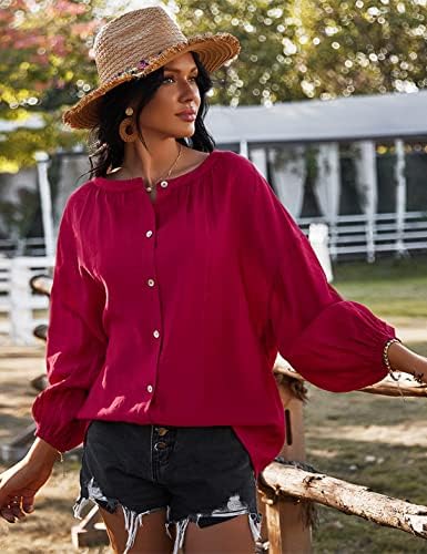 Yeokou Womens Casual Loose Button Down Shirt Fashion Lantern Sleeves Blouse Top 4 Yeokou Womens Casual Loose Button Down Shirt Fashion Lantern Sleeves Blouse Top