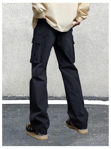 OYOANGLE Men's Drawstring Waist Cargo Pants Straight Leg Outdoor Hiking Trousers Streetwear2