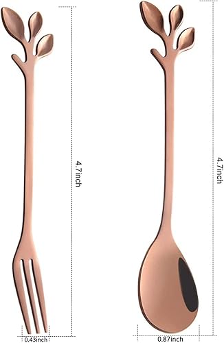 Miniatura 2 de Comicfs 16 cucharas creativas de acero inoxidable para tartas de café con hojas de oro rosa de 4.7 pulgadas, cucharas de postre, agitar, mezclar,
