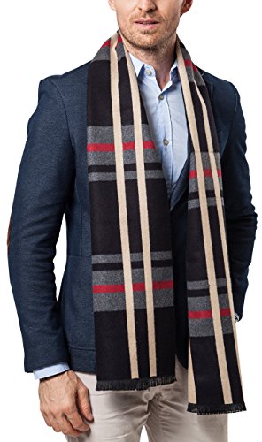 Shubb Men's Scarves, Men Cashmere Feel Scarf, Classic Checked Winter Scarves For Men, Black Check #TOP2