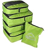 5pc Packing Cubes Set Large Travel Luggage Organizer 4 Cubes 1 Laundry Pouch Bag (Green)
