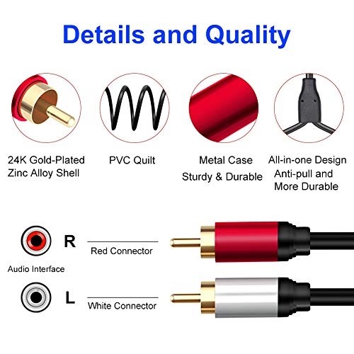 Yeung Qee 2Rca Male To 2Rca Male Stereo Audio Cable 20 Ft,Dual Shielded Gold-Plated Rca Stereo Cable,Suitable For Home Theater, Amplifier, Hdtv, Game Console, Hi-Fi System. (20Ft/6M) #TOP2