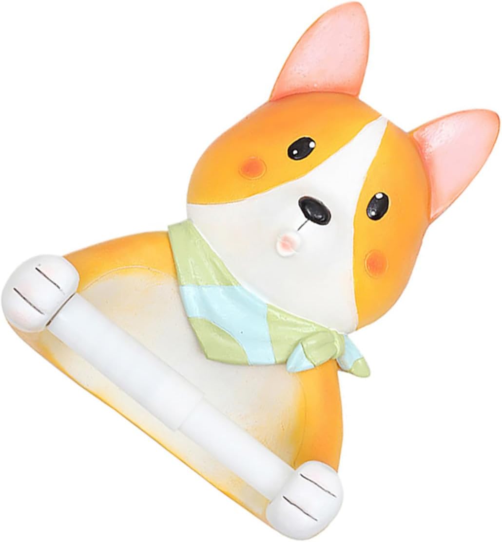 Veemoon Cute Corgi Toilet Paper Holder Shelf Wall-Mounted Animal Design Hanging Rack for Bathroom Storage Easy to Use Tissue Roll Organizer with Anti-Fall Feature and Decorative Wall