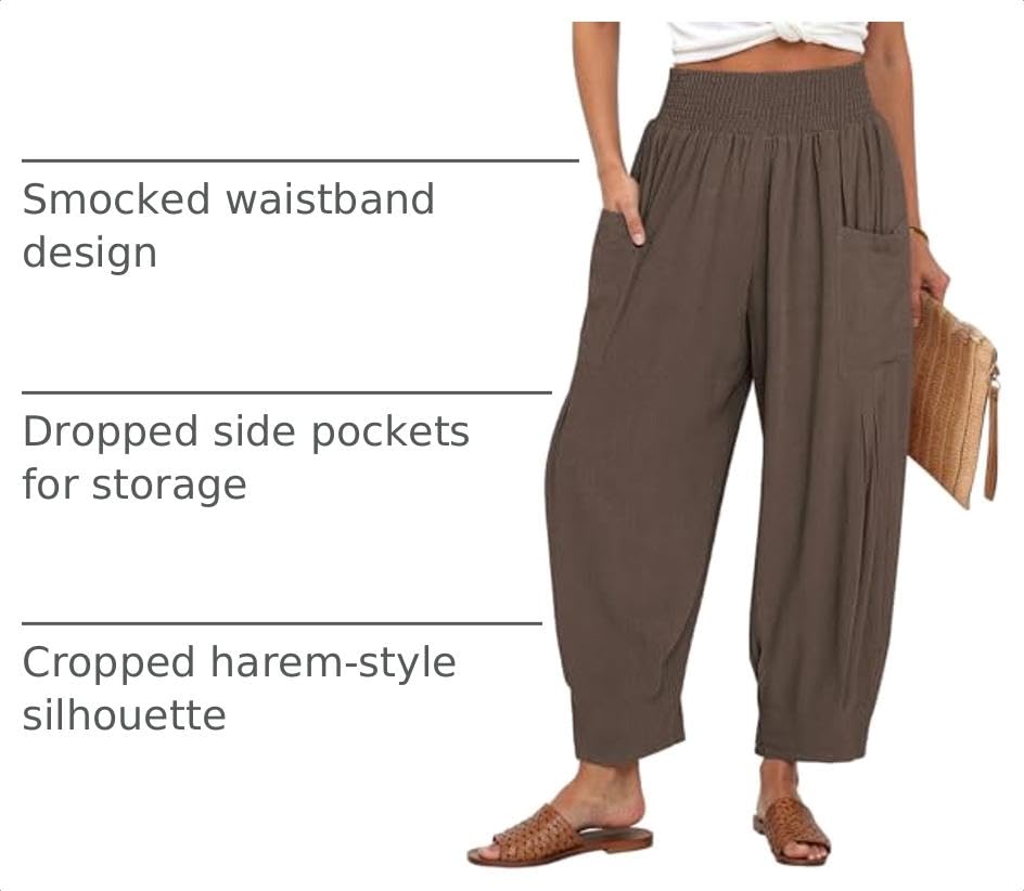 Image of TARSE Women's Linen Wide Leg Pants Baggy High Waist Palazzo Pants
