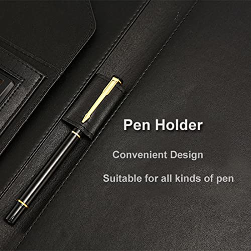 Wellyuk 19" X 13" Pu Leather Padfolio Clipboard, A4 Office File Clip Binder Folder Document Organizer Portfolio Writing Pad Business Card Holder, Magnetic Conference Pad With Pen Holder #TOP4