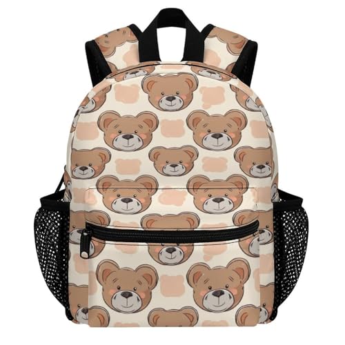 YSBKN Mini mochila infantil de 12 pulgadas con diseño de oso de dibujos animados, fondo crema, mochila escolar, preescolar, guardería, bolsa de viaje para niños y niñas de 3 a 7 años