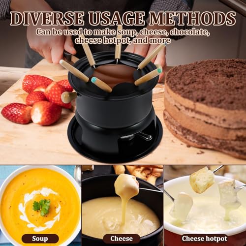 Zestaw do topienia fondue Smart Home, ze stali nierdzewnej, z równomiernym podgrzewaniem, zawiera 6 widelców do topienia czekolady i sera