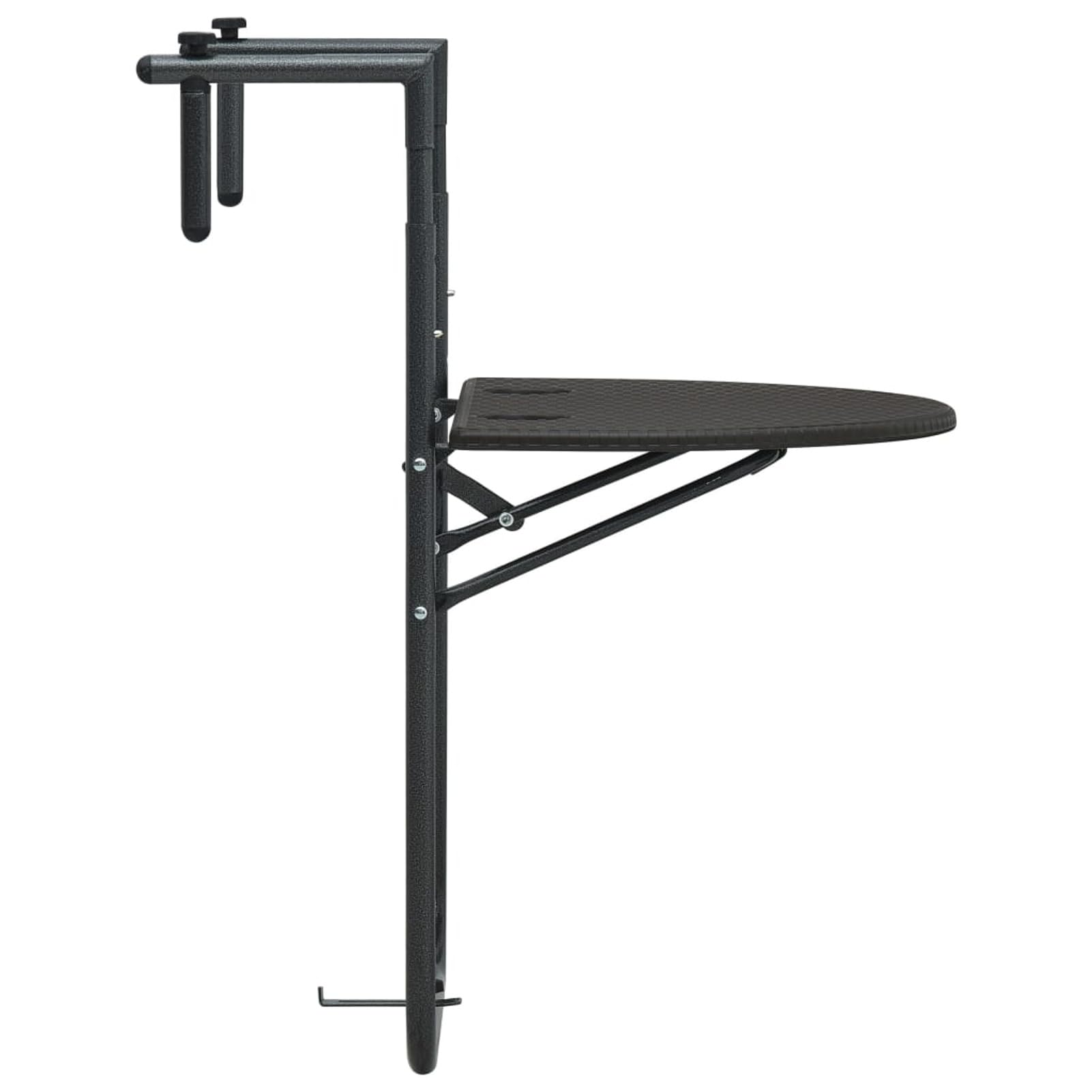 Tavolo da Balcone Pensile Marrone 60x64x83,5cm Plastica Rattan,Tavolino da Balcone Pieghevole, Tavolo da Appendere per Giardino, Terrazza, Cortile, Tavolino da Esterno