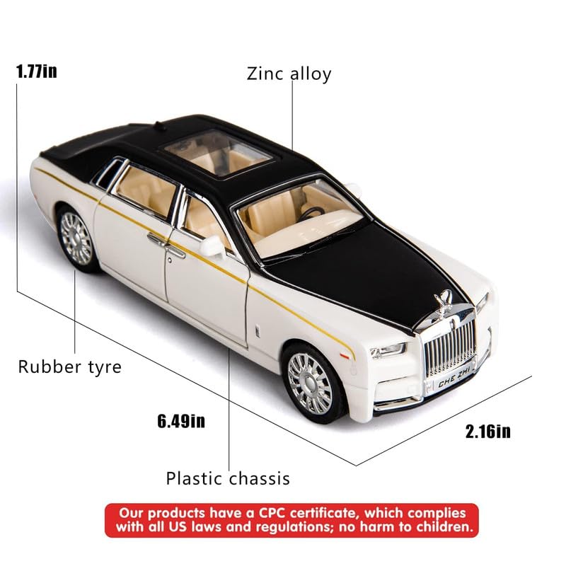 Image of Kids Model 1:24 Rolls-Royce Phantom Die Cast Metal Car Pull Back Action Opening Doors with Realistic Engine Sound Lights Toy Car Gift for Boys - Multi