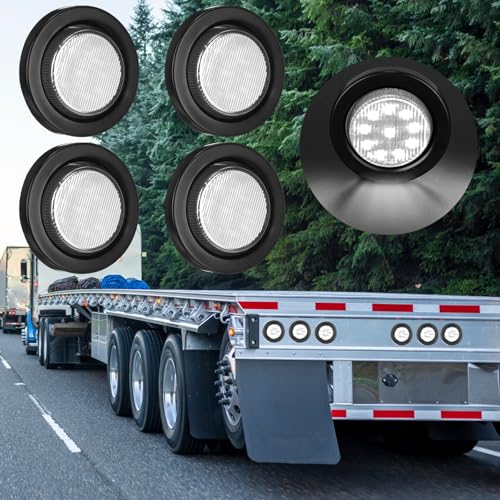Image of Treela 16 Pcs 2 Inch LED Marker Lights 10 LEDs Round Trailer Light Waterproof Sealed with Rubber Flush Mount Grommet 2 Prong Wire Pigtails for RV Truck Semi Trailer Side Tail Lights(White)