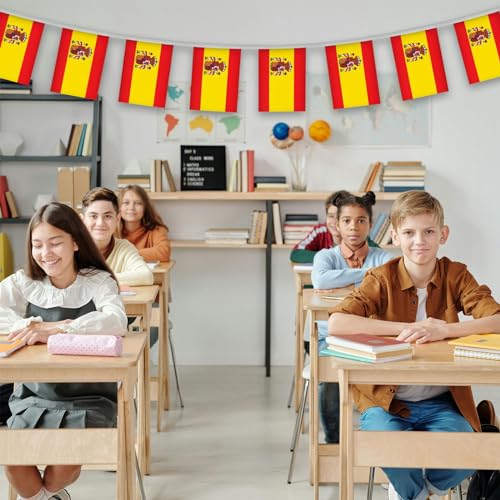 Image of Spain Flags Spanish String Flag Banners for Patriotic Events Independence Day Sports Bars Inside Outside Decorations 33 Feet 30 Flags