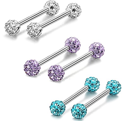 ORAZIO 6-8 Pcs 14G 316L Stainless Steel CZ Nipple Piercing Barbell Belly Button Ring for Women