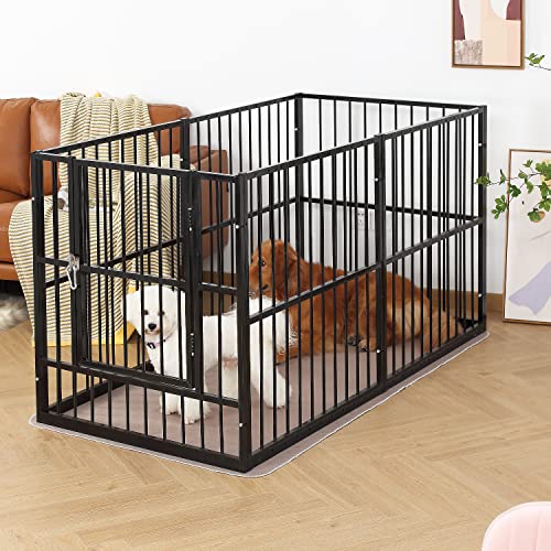 Lemonda 27"- 56"L*27"W*31.5"H Extendable Dog Playpen With Diaper Mat For Medium Large Dogs ,Telescopic Dog Pen Indoor Outdoor,Large Dog Keneel Dog Fence Dog Exercise Enclosure For Yard Garden Camping #TOP6