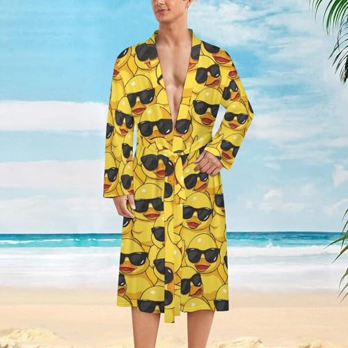 Yellow Duck With Glasses Funny Men's Robe Soft Lightweight Bathrobe Long-sleeve Spa Robes2