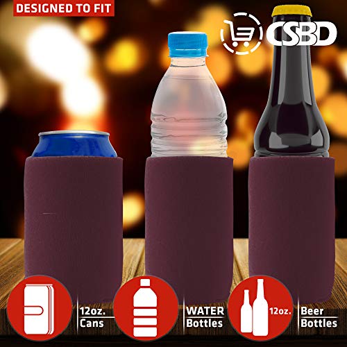 Csbd Beer Can Coolers Sleeves, Soft Insulated Reusable Drink Caddies For Water Bottles Or Soda, Collapsible Blank Diy Customizable For Parties, Events Or Weddings, Bulk (12, Burgundy) #TOP3