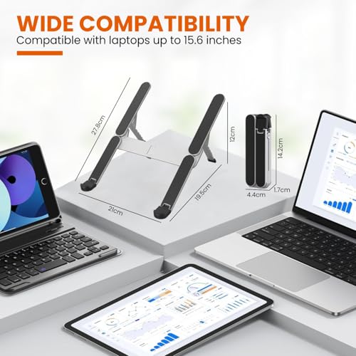 Image of Foldable Aluminum Laptop Stand | 8 Level Adjustable Height Portable Ergonomic Riser with Heat Dissipation Design | Compatible for MacBook, HP, Dell, Acer & Laptops Upto 15.6 Inch (Silver)