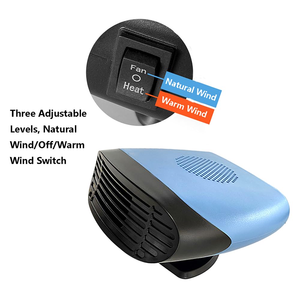 Riloer 12V 150W Ventilateur Refroidisseur de Chauffage de Voiture, Emister et Dégivreur de Fenêtre de Voiture - Ventilateur de Voiture Portable 360° Rotatif Vent Frais et Chaud