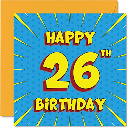 Divertidas tarjetas de cumpleaños número 26 para hombres y mujeres, cómics, tarjeta de feliz cumpleaños para hermana, tía, tío, tarjetas de felicitación de 145 mmx145 mm, tarjeta de cumpleaños 26