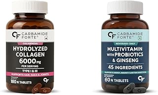 Carbamide Forte Hydrolyzed Collagen Tablets With Type 1 & 3 Collagen & Multivitamin Tablet With Ginseng For Energy & Bette Price In India