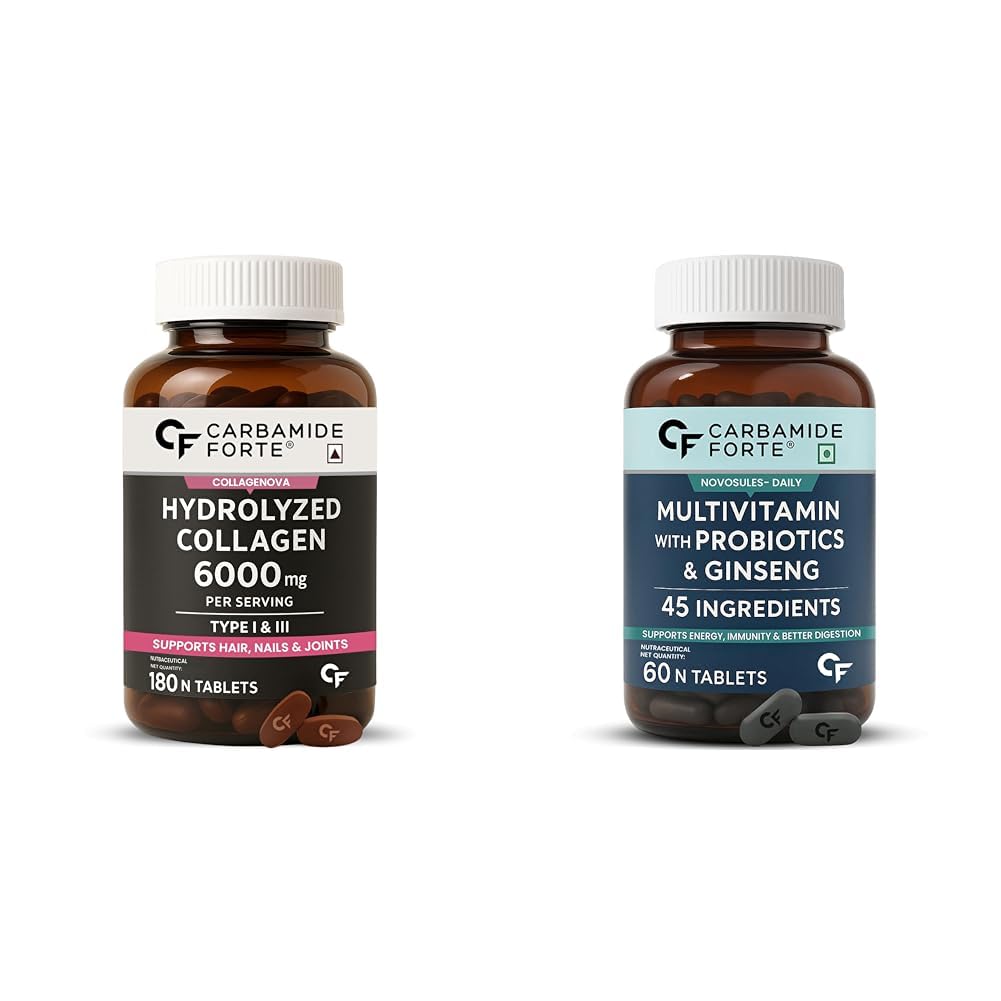 Carbamide Forte Hydrolyzed Collagen Tablets With Type 1 & 3 Collagen & Multivitamin Tablet With Ginseng For Energy & Better Digestion | 180 + 60 Tablets-picture-22