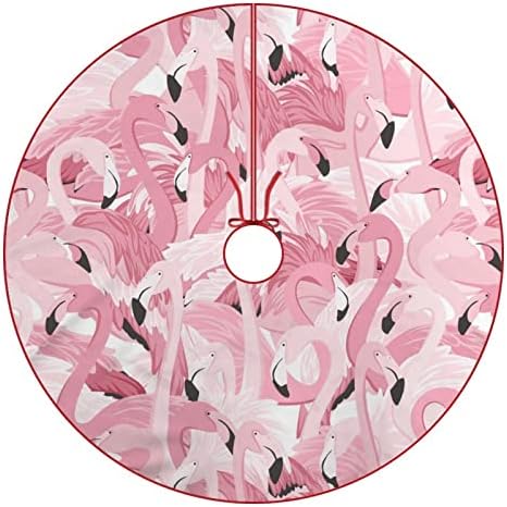 HoaMoya Pink Flamingo Christmas Tree Skirt Large Round Tree Skirts Summer Exotic Xmas Tree Mat for Holiday Party Indoor Outdoor Home Decorations 30"x30"