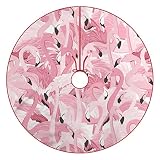 HoaMoya Pink Flamingo Christmas Tree Skirt Large Round Tree Skirts Summer Exotic Xmas Tree Mat for H