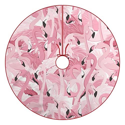 Hoamoya Pink Flamingo Christmas Tree Skirt Large Round Tree Skirts Summer Exotic Xmas Tree Mat For Holiday Party Indoor Outdoor Home Decorations 30"X30" #TOP12