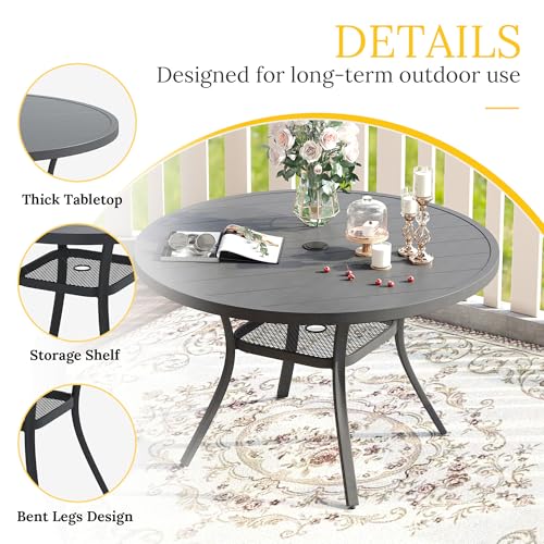 Image of VICLLAX 47.2 inch Outdoor Round Patio Table for Lawn Garden, All Weather Metal Round Outdoor Dining Table with Adjustable Umbrella Hole, 6 Person Patio Table, Grey