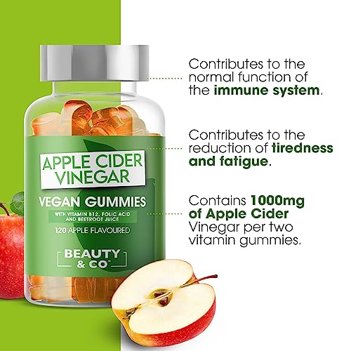 Apple Cider Vinegar with The Mother 1000mg 120 Gummies with Vitamin B12 & Folic Acid by Beauty & Co - Image 3