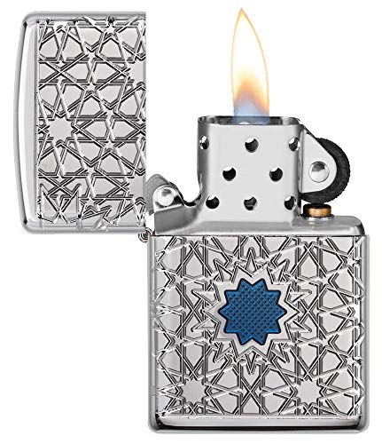 Zippo, Windproof Lighter, Arabic Star Pattern, Silver, Highly Polished Chrome, Deep Carve Epoxy Inlay, Refillable, Gift Box - Image 3