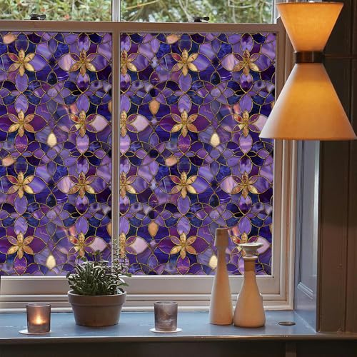 Vinilo decorativo vidrio estilo vitral amarillo púrpura miniatura 3
