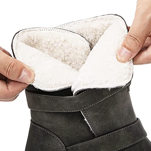 Image of GLOBALWIN Women's Ankle Boots For Women Faux Fur Lined Winter Moto Boots Ankle Booties With Adjustable Double Buckles