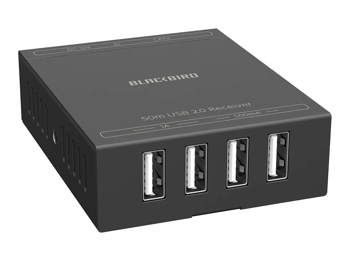 Monoprice Blackbird 4-Port USB 2.0 Extender Over Cat5e/Cat6-50 Meters (164 Feet) Plug and Play, No Driver, Supports Up to 480Mbps, for Windows, MacOS, Android, Linux