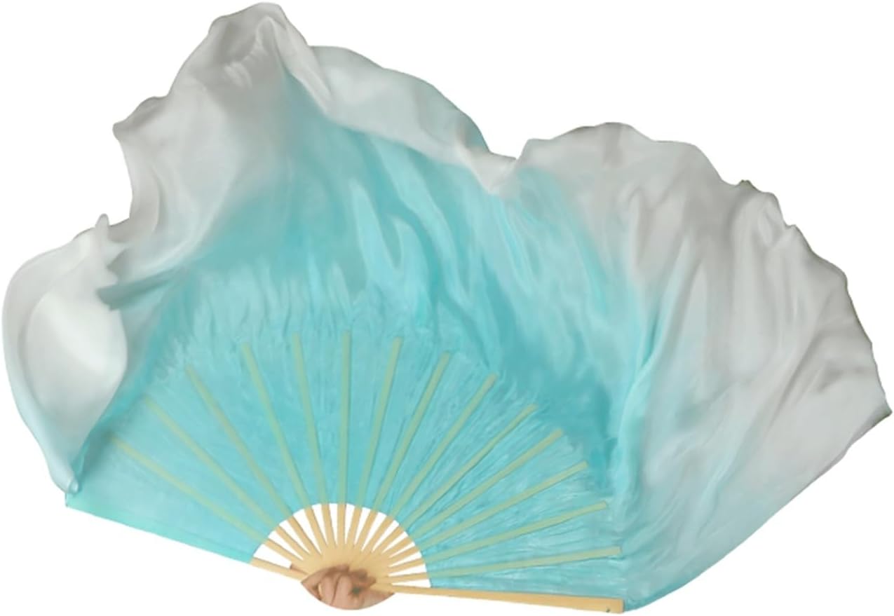 Women Short Silk Belly Dance Fan Veils 1 Pair Gradient Color Single Belly Dance Fans Flutter Short Silk Fans for Dancing