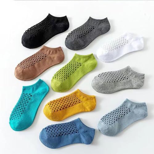 10 Pairs Mens Cotton Low Cut Socks Summer Colorful Mesh Daily Travel No Show Socks4