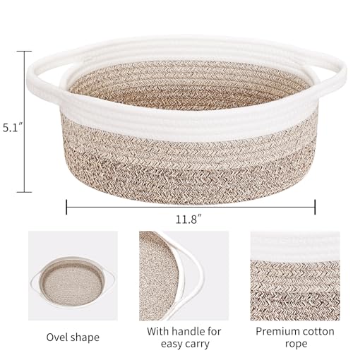 Image of ABenkle Small Basket with Handles, Boho Decorative Rope Woven Dog Cat Toy Storage Bin Shelf Storage Organizer, Easter Christmas Gift Basket, 12 inchx8 inchx5 inch