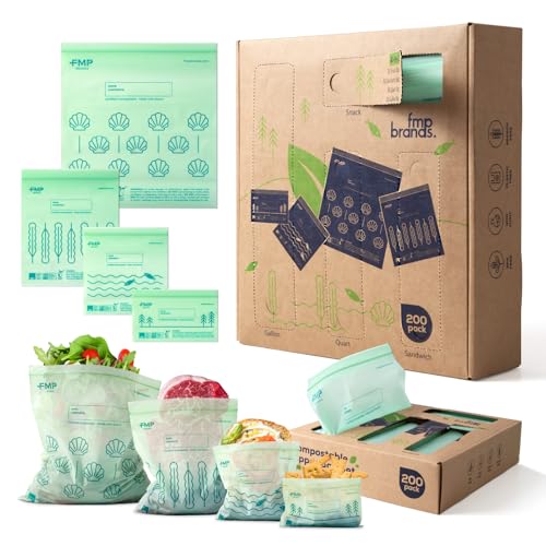 Fit Meal Prep 100% Compostable Food Storage Bags Set Resealable Bags Plant-Based Freezer Bag for Food ASTM D6400 US BPI & EU OK Compost Certified