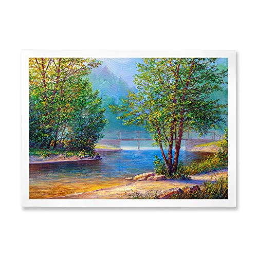 Décoration murale encadrée Green Trees By The Riverside par DesignQ