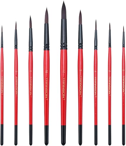 Miniatura 2 de Transon Juego de 9 brochas de pintura redonda para acuarela, acrílico, gouache, aceite, témpera, esmalte y pintura facial