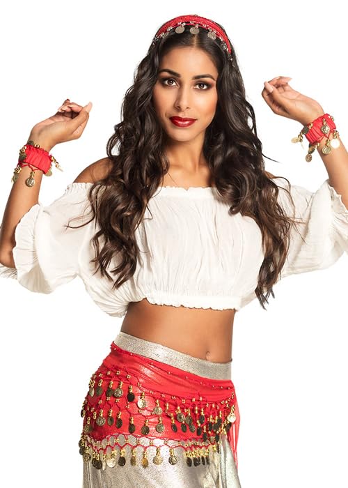Magic Box Red Gypsy Coin Scarf Accessory Set