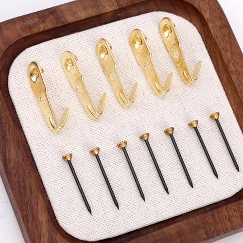 Image of LUTER 50pcs Picture Hangers, 30LB Picture Hanging Hooks with 50 Brass Head Black Nails for Hanging Photo Frame Mirror Clock House Decoration (Gold-Colored)