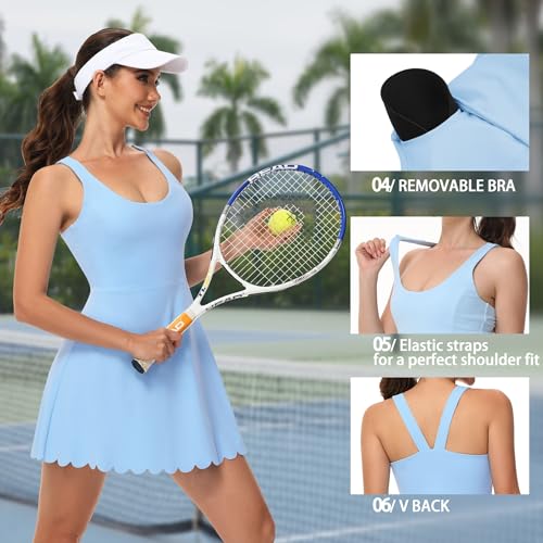 Tanou SZ0005 Womens Tennis Dress With Separated Shorts & Bra U Neck Golf Sleeveless Athletic Workout Scalloped Dress thumb #4