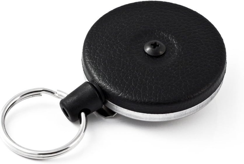 KEY-BAK Orignal Series Retractable Reel with 48 inch Kevlar Cord, Black Front, Steel Belt Clip, 8 oz. Retraction, Split Ring (Black 2-Pack)