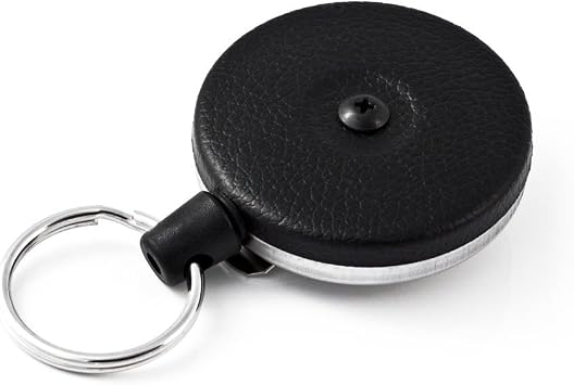 KEY-BAK Orignal Series Retractable Reel with 48 inch Kevlar Cord, Black Front, Steel Belt Clip, 8 oz. Retraction, Split Ring Black 2-Pack